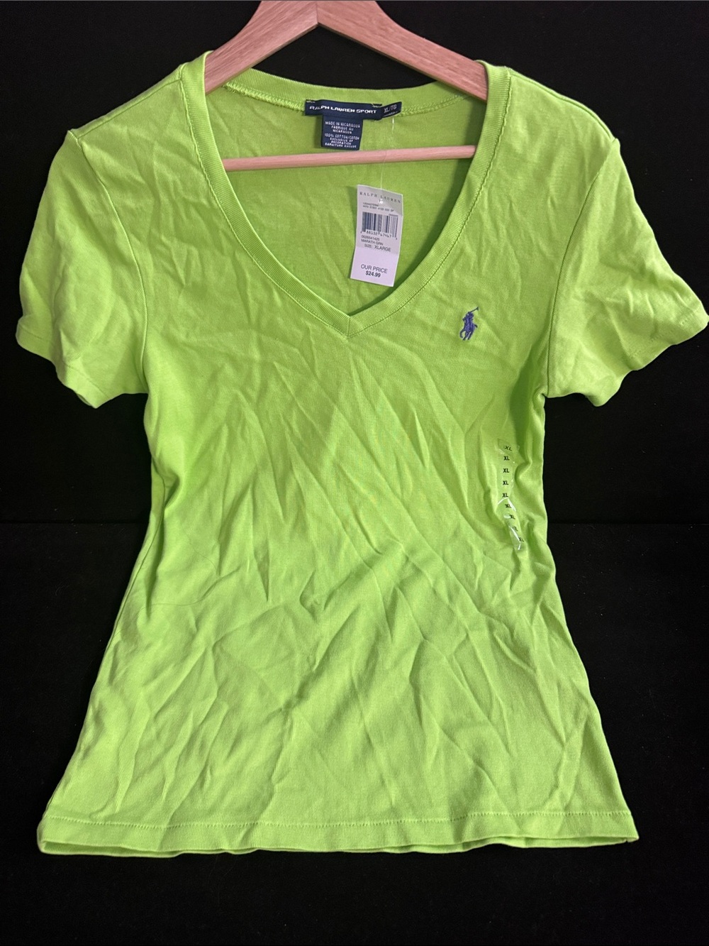 Ralph Lauren Neon Lime V-Neck Polo Tee XL